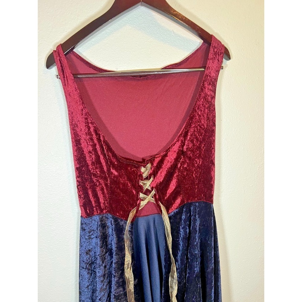 Dark Fairy Costume Overdress Burgundy & Blue Velvet Lace Up Fantasy Ren Faire - Picture 4 of 10
